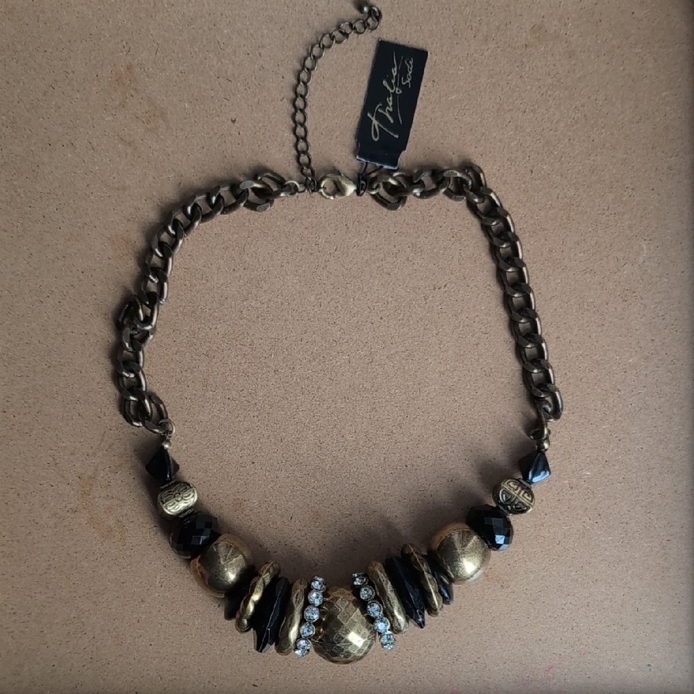 Thalia Sodi Black and Gold Faceted Bead Necklace